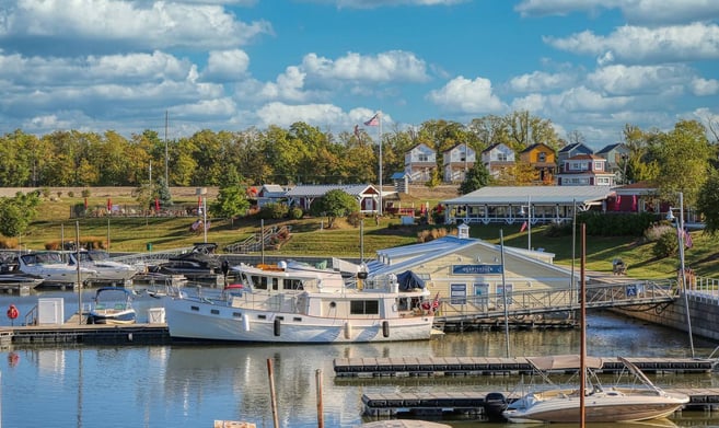 Front view of the tranquil waters of Herrington Harbour North