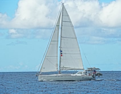 Solar, Wind, and Lithium Batteries power this sloop.