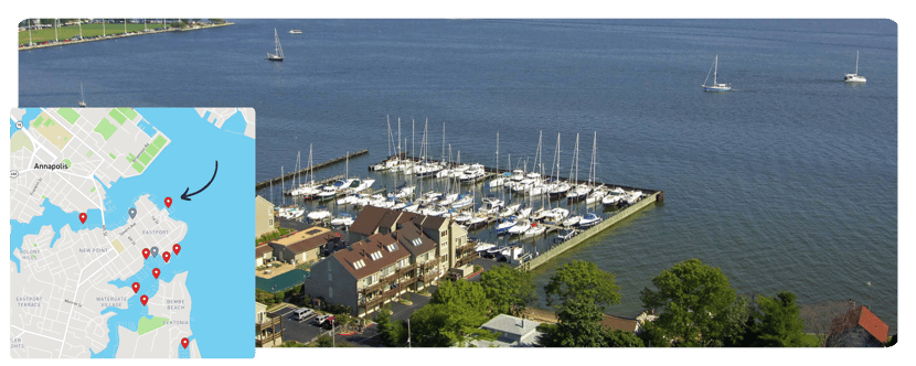 Annapolis Maryland Capitol Yacht Club overlooks the Naval Academy, and has easy access to the town docks. 