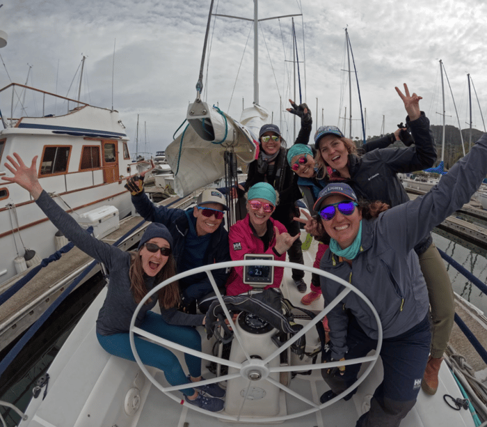 Kira and crew aboard “Chinook” a competitive all women’s race team lead by Elizabeth Henderson