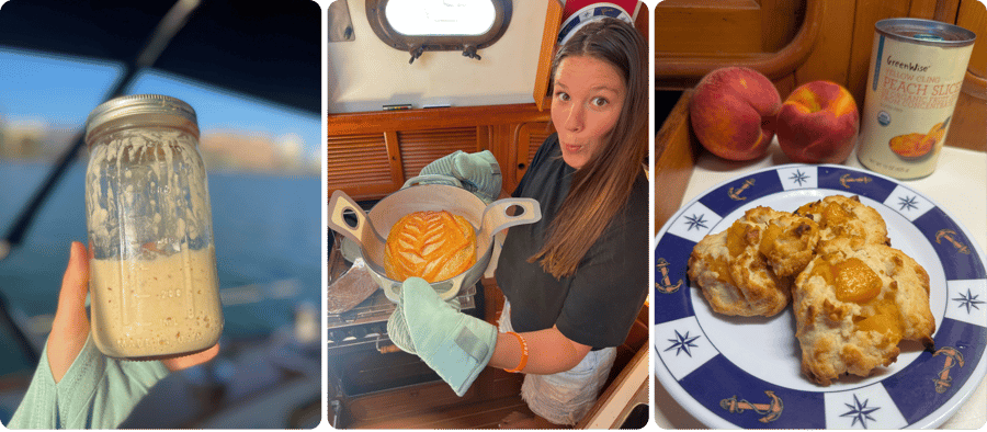 Capt Taylor on SV Indigo - baking with sourdough in the galley