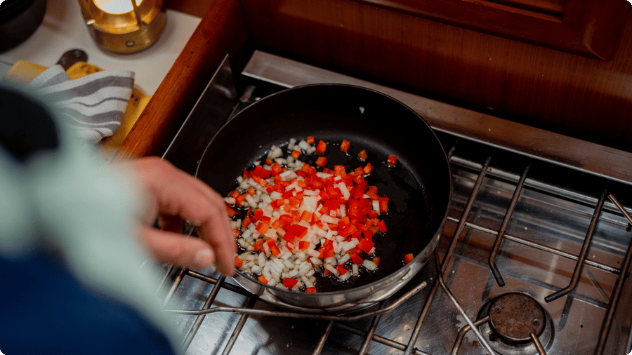 Cooking in a galley 