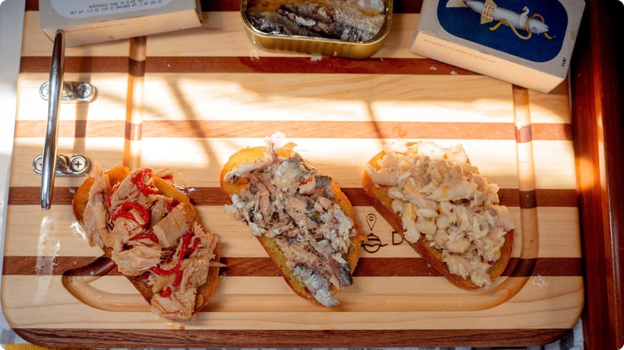 Provisioning tips for blue water cruisers. Tinned fish. 